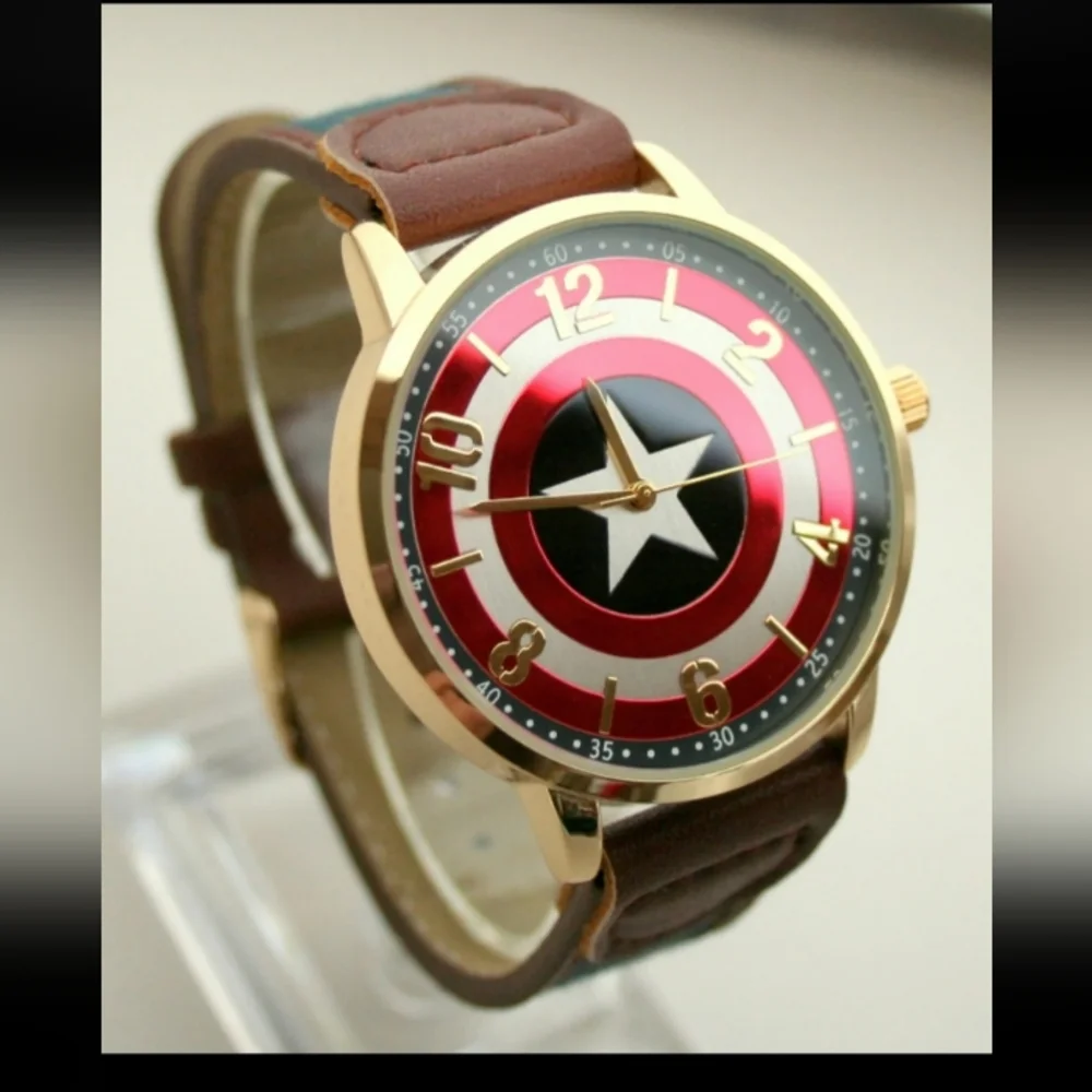 Comics Captain America Shield Watch Men's Dress New NOS MIB Strap